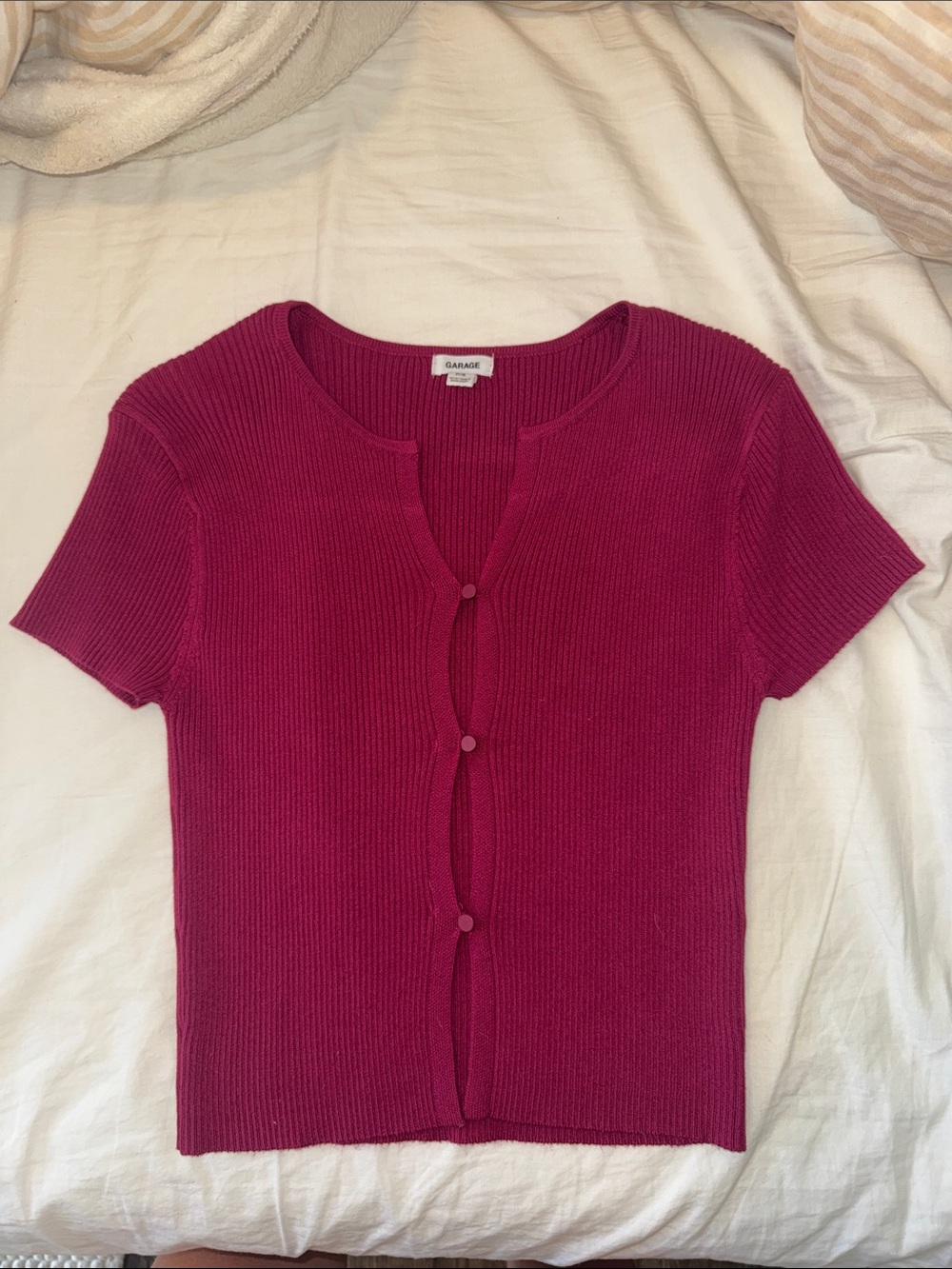 NEVER WORN- Garage Short-Sleeve Ribbed Top in Fuchsia
